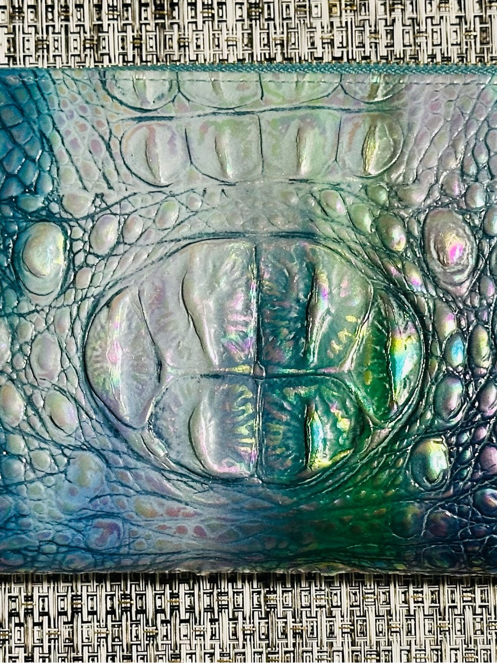 Brahmin Skyler Wallet-Iridescent Blue Green Croc-Embossed Wallet - Picture 2 of 8